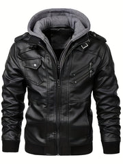 Men'S Black Hooded Jacket - Casual Style, Full-Zip Design with Pockets, Long Sleeves, Polyester Lining, Perfect for Outdoor Activities