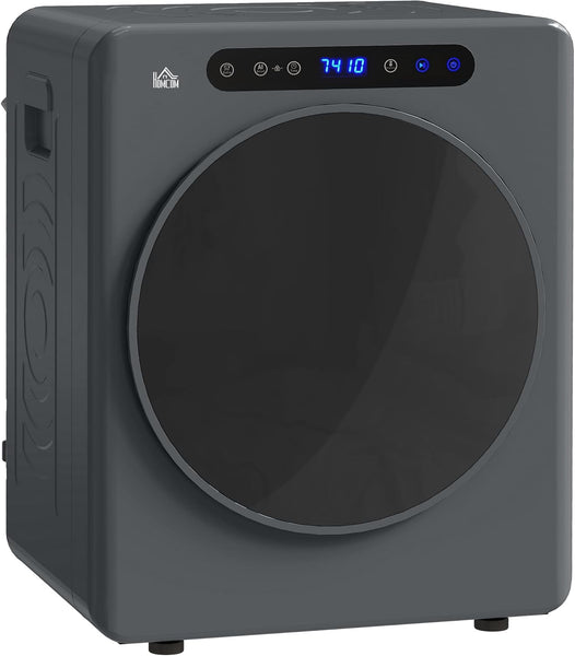 HOMCOM 4Kg Vented Tumble Dryer, 1000W Compact Freestanding Front Tumble Dryer with Stainless Steel Tub, Timer, 6 Heat Settings, Small Portable Clothes Drying Machine, Grey