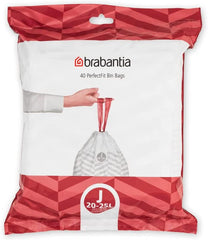 Brabantia Perfectfit Bin Liners (Size G/23-30 Litre) Thick Plastic Trash Bags with Tie Tape Drawstring Handles (40 Bags)