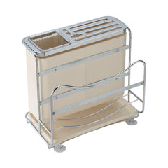 1pc Cream Kitchen Utensil Storage Rack with Drainage Tray, Multifunctional Cutlery Slots for Spoon, Knife, Fork, Shovel, Knives, Chopsticks, Chopping Boards, Pot Lids and More, Durable Structure, Compact Countertop Design, Versatile Kitchen Organizer, Des
