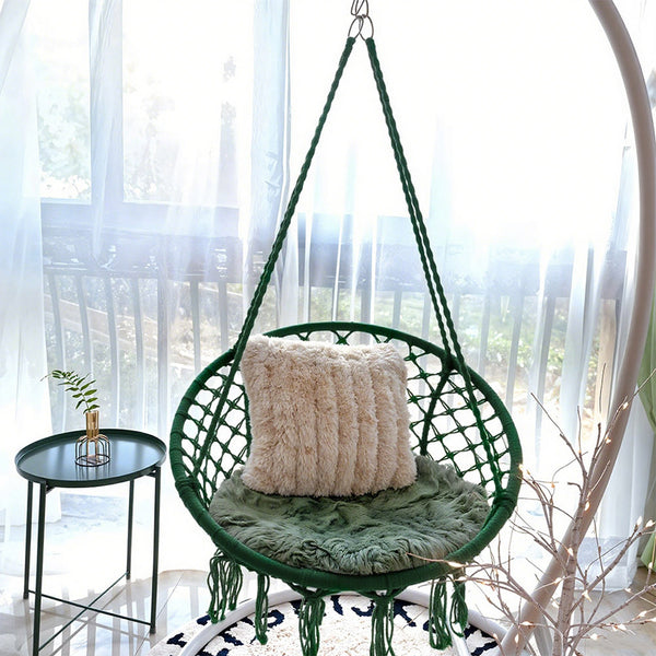 Courtyard Woven Hanging Basket, Hanging Cotton Rope Iron Ring Hanging Chair, Balcony Rocking Chair, Suitable for Indoor, Outdoor, Home, Balcony, Courtyard, Garden, Maximum Load Capacity: 200kg, Material: Iron Ring, Cotton Rope (No Include Cushion)