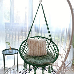 Courtyard Woven Hanging Basket, Hanging Cotton Rope Iron Ring Hanging Chair, Balcony Rocking Chair, Suitable for Indoor, Outdoor, Home, Balcony, Courtyard, Garden, Maximum Load Capacity: 200kg, Material: Iron Ring, Cotton Rope (No Include Cushion)