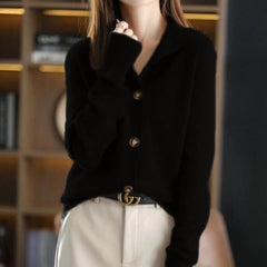 2026 New Retro Women'S 100% Cashmere Solid Color Stand Collar Cardigan, Casual Loose Fit Outerwear for Office Commute & Business Casual Outfit