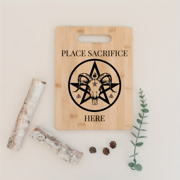 Engraved Design] Bamboo Cutting Board with Satanic Sacrifice Design, Laser Engraved Wooden Kitchen Decor, Humorous Housewarming Gift for Friends, Food-Safe Material, Bamboo Decor