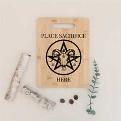Engraved Design] Bamboo Cutting Board with Satanic Sacrifice Design, Laser Engraved Wooden Kitchen Decor, Humorous Housewarming Gift for Friends, Food-Safe Material, Bamboo Decor