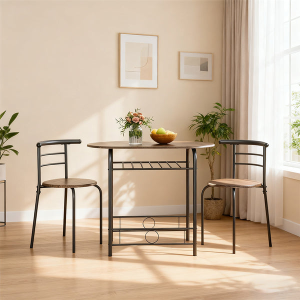 Costoffs 3pcs Dining Table Set with Space Saving Table and 2 Chairs, Modern Kitchen Table Set with Steel Legs and Storage Rack for Kitchens/Balconies/Bedrooms/Apartments/Cafés, Natural/Drift Brown/White