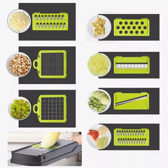 15-In-1 Kitchen Tool for Preparing Salads, Fruits, And Vegetables, Including a Peeler, Cutter, Slicer, Dicer, And Chopper.
