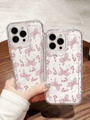 Phone case: 1 Christmas Candy Cane& Bow Transparent Full Coverage Anti-Slip Phone Case Compatible with iPhone 11, 12, XR, 13, 13 Pro, 13 Pro Max, 14, 14 Pro, 14 Pro Max, 15, 15 Pro, 15 Plus, 15 Pro Max, 16, 16 Pro, 16 Plus, 16 Pro Max, 17.