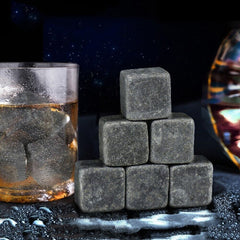 Whiskey Stones Gift Set 9pcs Luxury Wooden Box Chilling Rocks Ice Cubes Serve