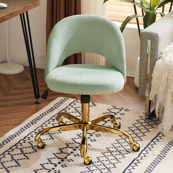 Office Chair Velvet Fabric Swivel Computer Desk Chair Comfy Armless Vanity Task Chair With Adjustable Height, Ergonomic Chair for Home Bedroom (Delicate Lilac)