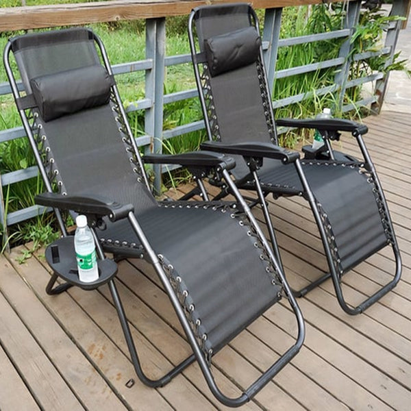 2 x Zero Gravity Reclining Garden Chair Sun Beach Lounger Recliner Outdoor Black