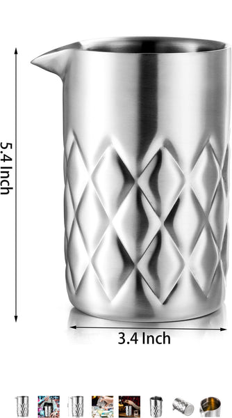 Nicunom 540Ml Cocktail Mixing Glass, 304 Stainless Steel Martini Stirring Glass, Double Walled Bar Mixing Pitcher, Seamless Glass Shaker with Weighted Bottom, Mixing Glass for Bartenders