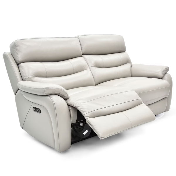 Fletcher Light Grey Leather Power Reclining Large 2 Seater Sofa with Power Headrest