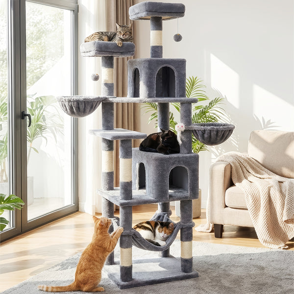 AMHANCIBLE 180cm Tall Cat Tree, Multi-Functional Cat Tower With Perches, Condos & Sisal Poles, Sturdy Wooden Cat Playground For Multi-Cat Households, Easy To Assemble