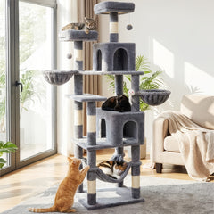 AMHANCIBLE 180cm Tall Cat Tree, Multi-Functional Cat Tower With Perches, Condos & Sisal Poles, Sturdy Wooden Cat Playground For Multi-Cat Households, Easy To Assemble