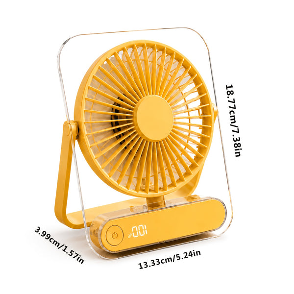 Portable USB Rechargeable Desk Fan with 5000mAh Battery - Ultra-Quiet 5-Speed Adjustable 180° Foldable Design, Digital Power Display, Acrylic Material for Home Office Travel, Versatile Cooling Device, Lightweight Cooling Fan-Gift