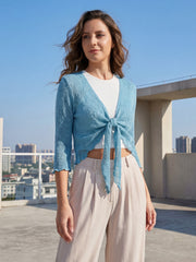 Love My Fashions Women’s Fish Net Knitted Tie Up Bolero Shrug Top Ladies 3/4 Sleeve One Size Fits All
