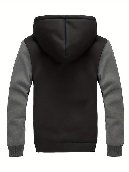 Men'S Cozy Fleece Hoodie, Stylish Color-Blocked Jacket for Autumn And Winter