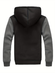 Men'S Cozy Fleece Hoodie, Stylish Color-Blocked Jacket for Autumn And Winter