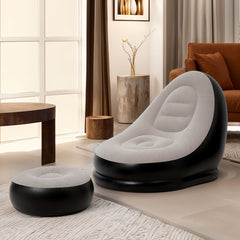 Beige Outdoor Inflatable Sofa Set, Foldable Inflatable Mattress with Footstool, Lazy Sofa, Portable Sofa Set, Made of PVC Material, with Foot Pump