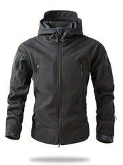 Men'S Winter Soft Shell Jacket with a Hood, Featuring Pockets And a Solid Color, Suitable for Outdoor Wear