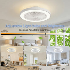 Ceiling Fans with Lights And Remote, 48.26cm Flush Mount LED Dimmable Ceiling Fan, 6 Wind Speed Reversible Quiet, 3000-6500K Color Temperature Low Profile Ceiling Fan, Ceiling Fans with Lights for Bedroom, Dining Room And Living Room