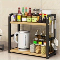 Two-Tier Dish Drying Rack for The Kitchen, Spice Organizer with Hooks And Adjustable Shelf, Freestanding Kitchen Storage Unit for Dishes, Cups, And Cutting Boards