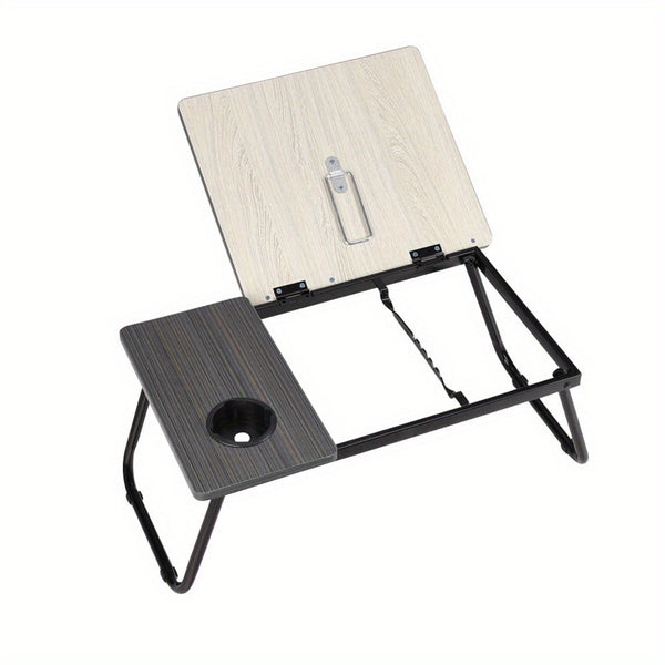 [Cozy Comfort] Versatile Folding Laptop Desk with Cup Holder - 5-Level Adjustable Tilt, Portable & Sturdy Wooden Frame, Ideal for Reading, Studying & Serving Breakfast in Bed - Available in Black, Walnut, Natural, Pink