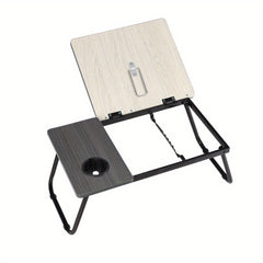 [Cozy Comfort] Versatile Folding Laptop Desk with Cup Holder - 5-Level Adjustable Tilt, Portable & Sturdy Wooden Frame, Ideal for Reading, Studying & Serving Breakfast in Bed - Available in Black, Walnut, Natural, Pink