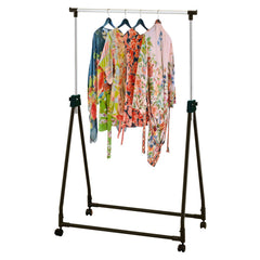 Chrome Adjustable Clothes Rail on Wheels – Portable Garment Hanging Stand for Coats, Dresses & More – Easy to Move & Store