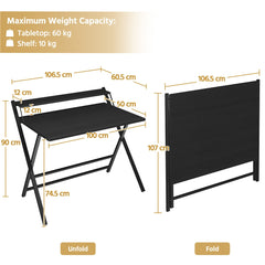 Costoffs 2-Tier Foldable Computer Desk with Monitor Shelf, Portable Laptop Table for Home Office Dorm Small Space, Modern Compact PC Desk, Black/White/Wood