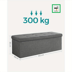 Storage Ottoman, Padded Foldable Bench, Chest with Lid, 120L Capacity, Holds up to 300 kg, for Bedroom, Hallway, Living Room, Light Grey LSF84GYX