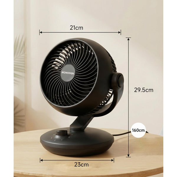 Desktop Air Circulator Fan, Quiet Three-Speed Desktop Fan, 80° Oscillation, 100° Adjustable Tilt, 12-Meter Long-Distance Air Delivery, Removable Front Cover, Black, Suitable for Bedroom/Office.