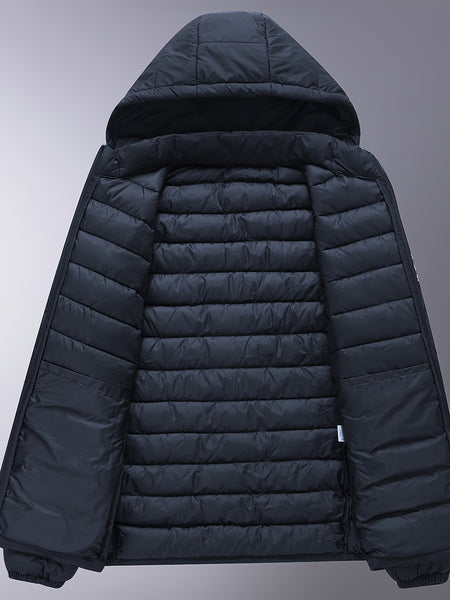 Men's winter Windproof warm Jacket hooded and detachable casual jacket, Men's Fashionable Quilted, Machine Washable - Heavy-Duty Cold Weather Coat, Men's Winter Outdoor Activities Slightly High Quality Jacket High Quality Business Black Jacket.