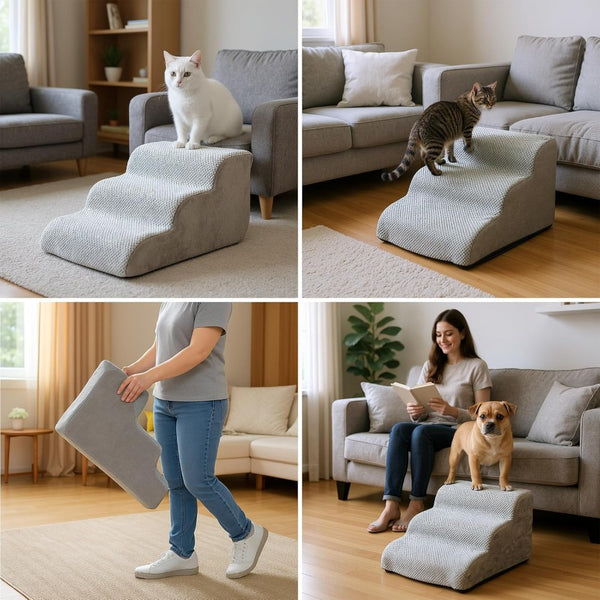 56X40X35CM Dog steps 3-Steps High Density Foam Dog Stairs Dog Steps for Bed with Detachable Cover Non Slip Bottom Steps for Dogs to Get on the Bed for Small Senior Injured Pets for Sofa C