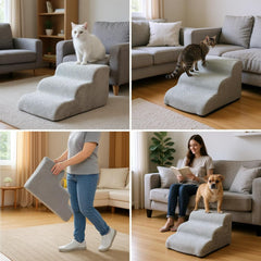 56X40X35CM Dog steps 3-Steps High Density Foam Dog Stairs Dog Steps for Bed with Detachable Cover Non Slip Bottom Steps for Dogs to Get on the Bed for Small Senior Injured Pets for Sofa C