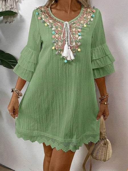 Women's Loose Mini Dress with Ruffle Sleeve & Short Flowy Dress - Solid Color -Line, Machine Washable Suitable for Spring Summer Fall Wedding Guest Dress, Casual Outfits