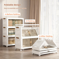 Large Foldable & Stackable Storage Cabinet with Wheels - Heavy-Duty Suitable for, Office, Dorm System, 2/3/4/5-Tier Plastic Shelving Unit with Lids, Space-Saving Foldable for Wardrobe, Bathroom, Freestanding Use