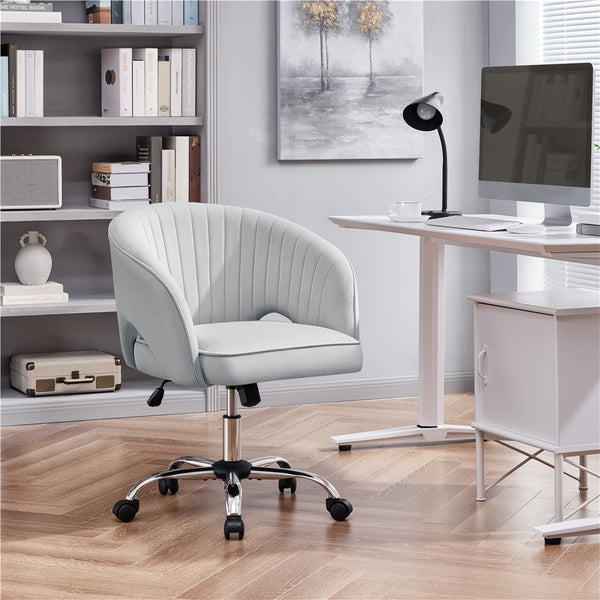 Costoffs Office Chair Tufted Desk Chair with Height Adjustable Seat, Swivel Barrel Accent Chair with Rolling Wheels for Home Office, Pink/White/Cream/Dark Grey/Light Grey