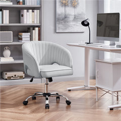 Costoffs Office Chair Tufted Desk Chair with Height Adjustable Seat, Swivel Barrel Accent Chair with Rolling Wheels for Home Office, Pink/White/Cream/Dark Grey/Light Grey