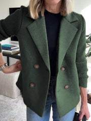 A Stylish And Sophisticated Patchwork Coat for Women, Designed with a Lapel Collar And Double-Breasted Closure, Featuring a Ribbed Texture. Perfect for Casual Autumn And Winter Outfits, Office Environments, And Social Events