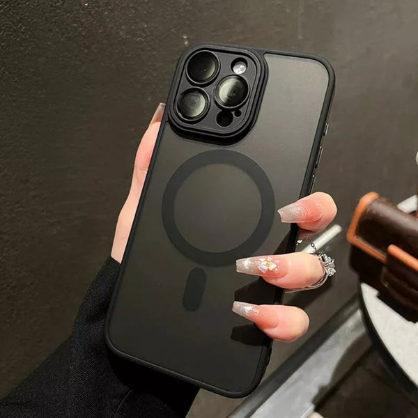 Phone case: Luxury Matte Armor for Magnetic Wireless Charging Case for iPhone 11 12 13 14 15 16 Pro Max Plus Shockproof Hard Cover