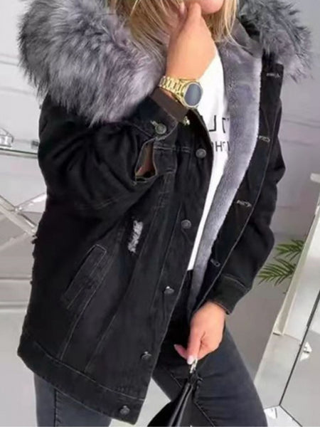 A New Stylish Denim Jacket Women's Wear in Autumn and Winter Autumn and Winter Fashion Women's Clothing Is Comfortable, Elegant, Street-style and Stylish for Casual Attire