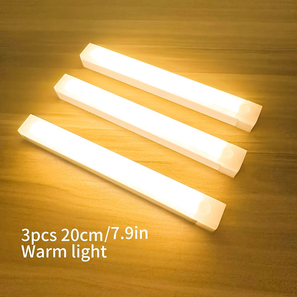 3pcs Warm/White Light 20cm/30cm/50cm Motion Sensor LED Induction Light USB Charging, Magnetic Non Perforated Long Night Light, Suitable for Home and Office Use, Back to School Gift