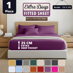 1pc 25cm Extra Deep Fitted Sheet – Solid Color Hotel-Quality Bedsheet, Ultra-Soft & Brushed Microfiber Bedding Sheet, Machine Washable, Single, Double, King, & Super King Sizes Available