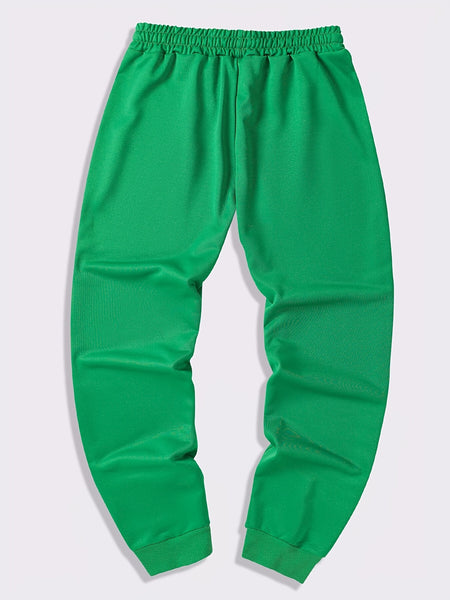Three-pc Men's Solid Color Plain Elastic Waistband Drawstring Ribbed Cuffed Casual Jogger Pants, Men's Dress Administrative Trousers