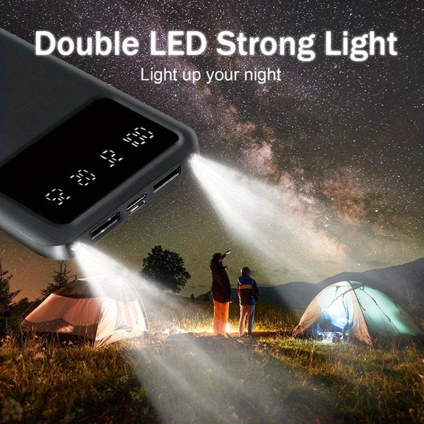 20000/10000mAh Large Capacity Portable Power Bank, Suitable For Charging Android Electronics/ Mobile Phone Devices, Equipped With LED Display/ Dual Output Ports, Portable Emergency Power Supply Device For Outdoor Travel- White/ Black