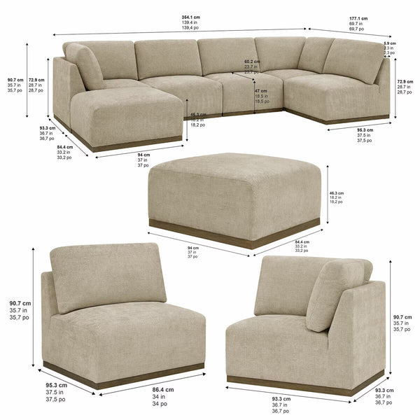 Henredon Murphy Taupe 6 Piece Modular Fabric Sofa