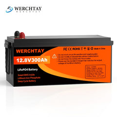 WERCHTAY 12.8V Lifepo4 Battery with Capacities of 300/200/100Ah, Featuring A+ Grade Battery Cells, Over 25, 000 Deep Cycles, And an Intelligent BMS for Protection Against Overcharging And Over-Discharging, Suitable for Home Energy Storage