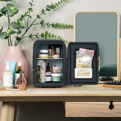 Russell Hobbs RH4CLR1001SCG 4L/6 Can Mini Portable Cooler & Warmer for Drinks, Cosmetics/Makeup/Skincare, AC/DC Power, Scandi Style, Grey & Wood Effect, for Bedroom, Home, Caravan, Car
